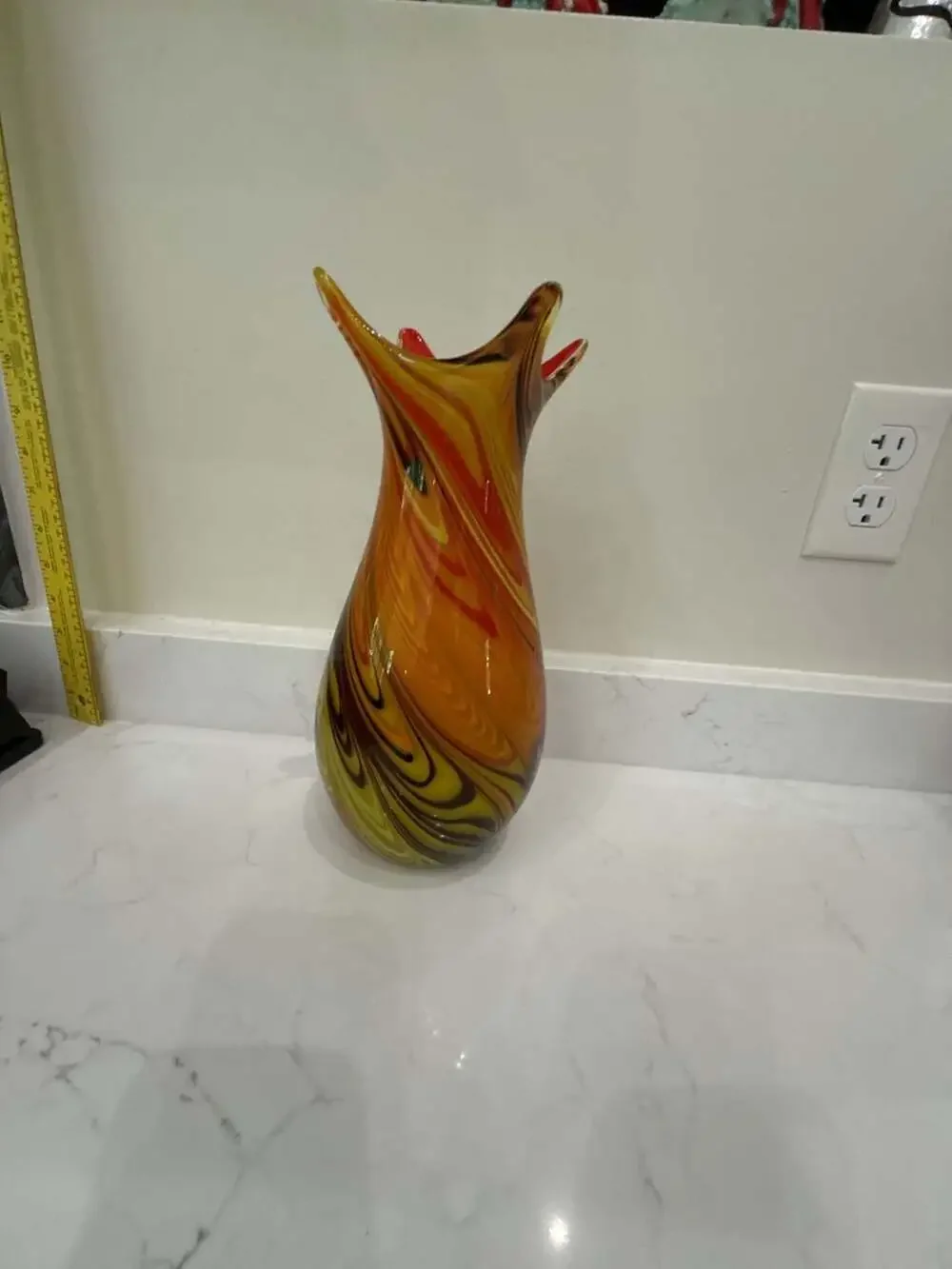 Vintage Murano Style Swirl Art Glass Vase with Millefiori Accents